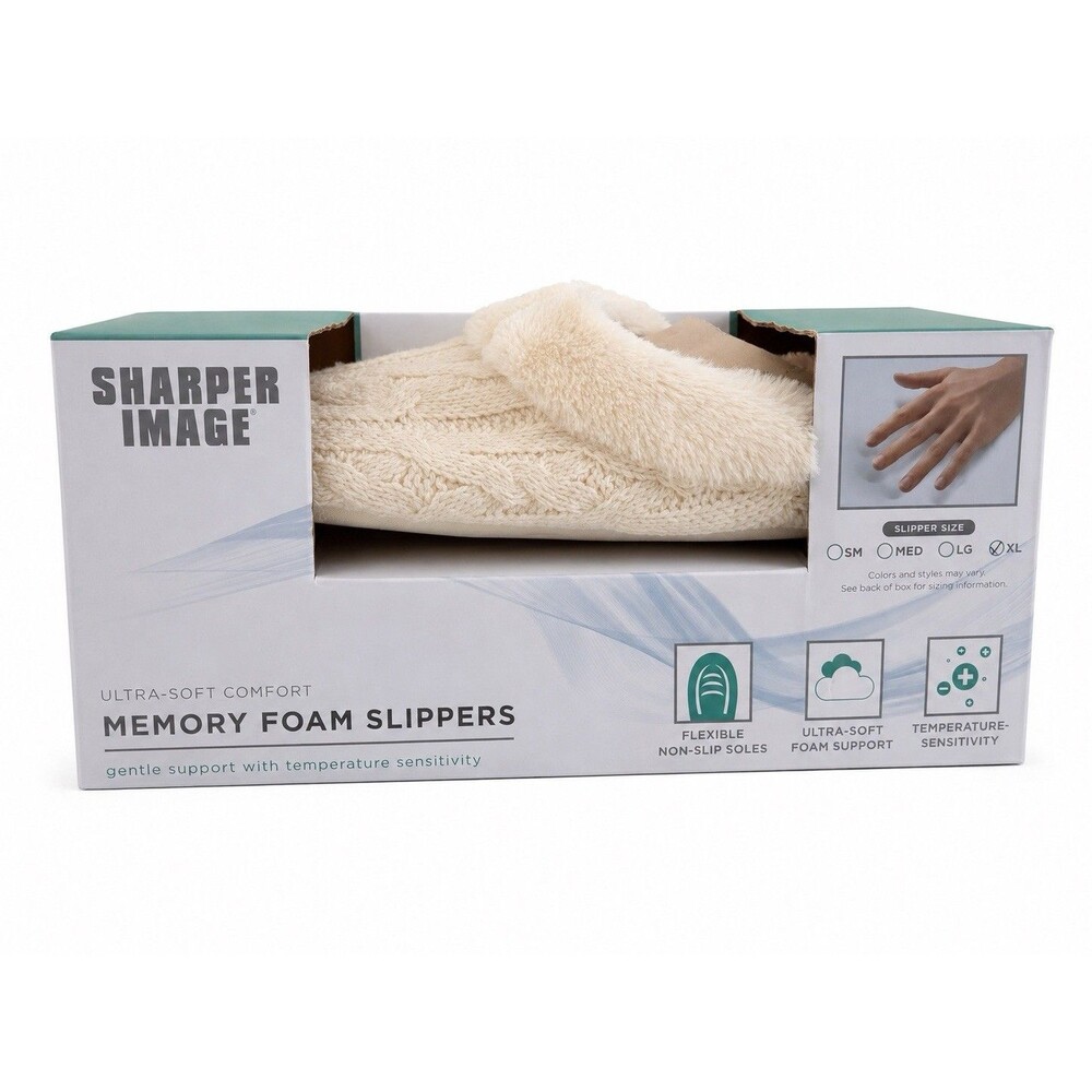 Sharper Image Memory Foam Slippers XL Ultra Soft Comfort Cream Non Slip NEW